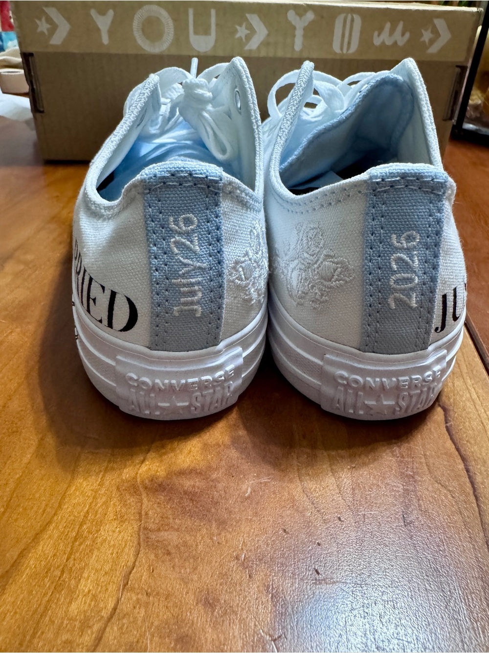 Converse Low Top Sneakers - White & Light Blue Accents - Picture 4 of 7